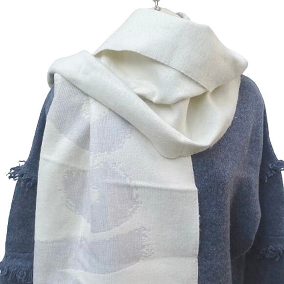 Alexander McQueen Oversized Graffiti Logo Scarf Ivory Silver Wool Silk NWT Rare - Picture 4 of 16